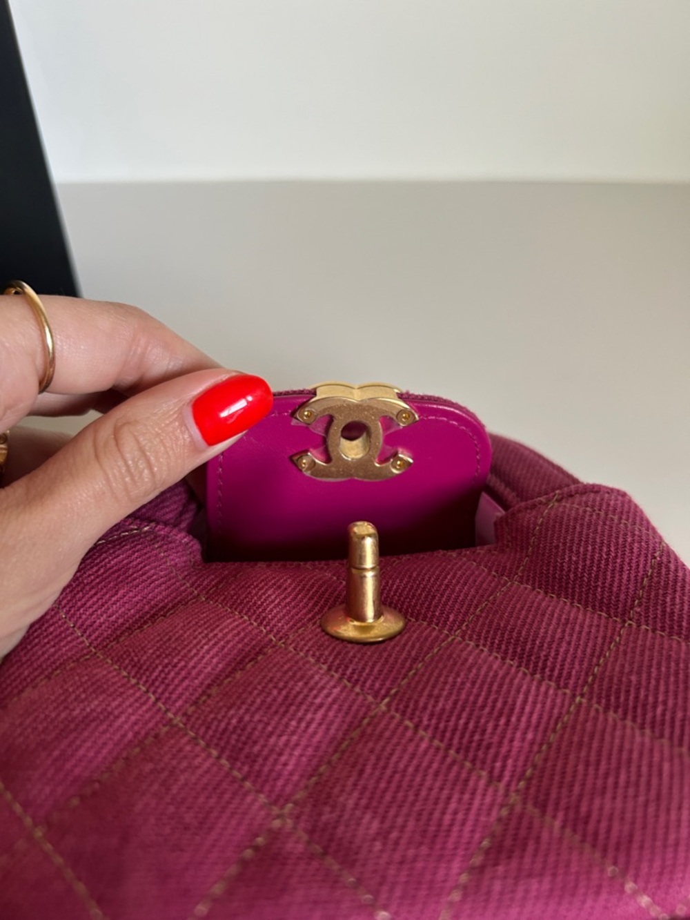 CHANEL Fuchsia DENIM NANO KELLY with Gold Hardware - Picture 5 of 5